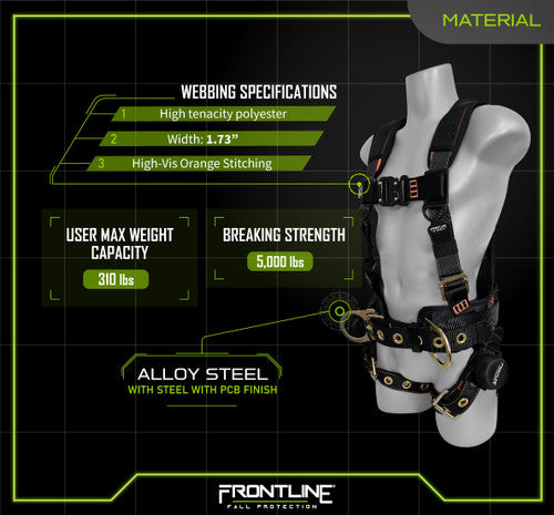 Frontline 100CTB Combat Construction Full Body Harness with Tongue Buckle Legs and Trauma Straps XL/2X