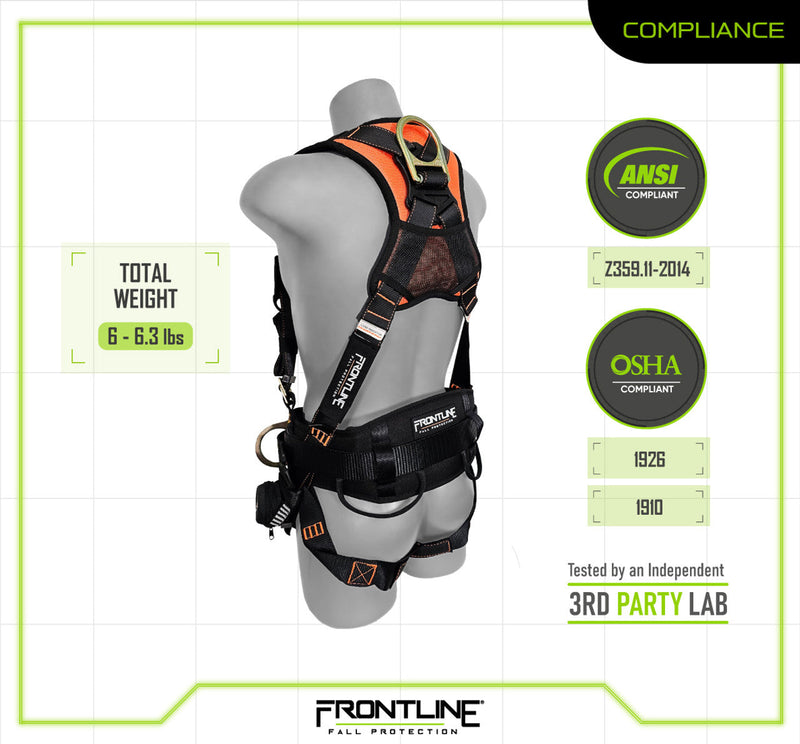 Frontline 100CTB Combat Construction Full Body Harness with Tongue Buckle Legs and Trauma Straps XL/2X