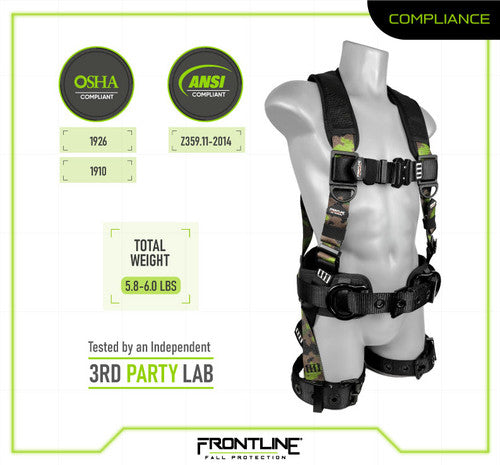 Frontline 110CTB-CF Camouflage Full Body Harness with Aluminum Hardware and Suspension Trauma Straps XL/2X