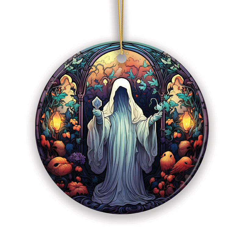 Spectral Shivers Hauntingly Scary Ghost Stained Glass Style Ceramic Ornament, Halloween Themed Christmas Gift