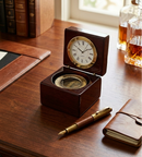 Square Wood Box With Clock & Compass In Piano Finish by creativegiftsdirect
