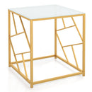 Square End Table with Tempered Glass Tabletop and Gold Finish Geometric Frame-Golden