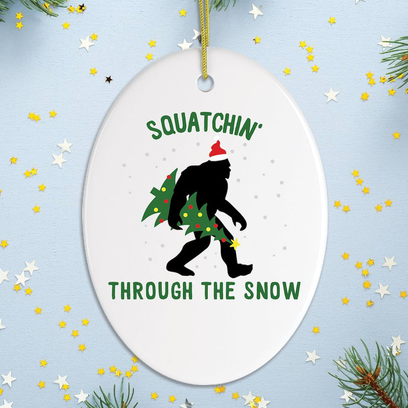 Squatchin Through The Snow Funny Christmas Ornament