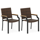 Stacking Wicker Chairs Set of 2 Patio Rattan Dining Chairs with Acacia Wood Armrests by LJGDeals