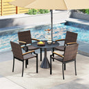 Stacking Wicker Chairs Set of 2 Patio Rattan Dining Chairs with Acacia Wood Armrests by LJGDeals