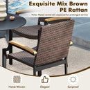 Stacking Wicker Chairs Set of 2 Patio Rattan Dining Chairs with Acacia Wood Armrests by LJGDeals