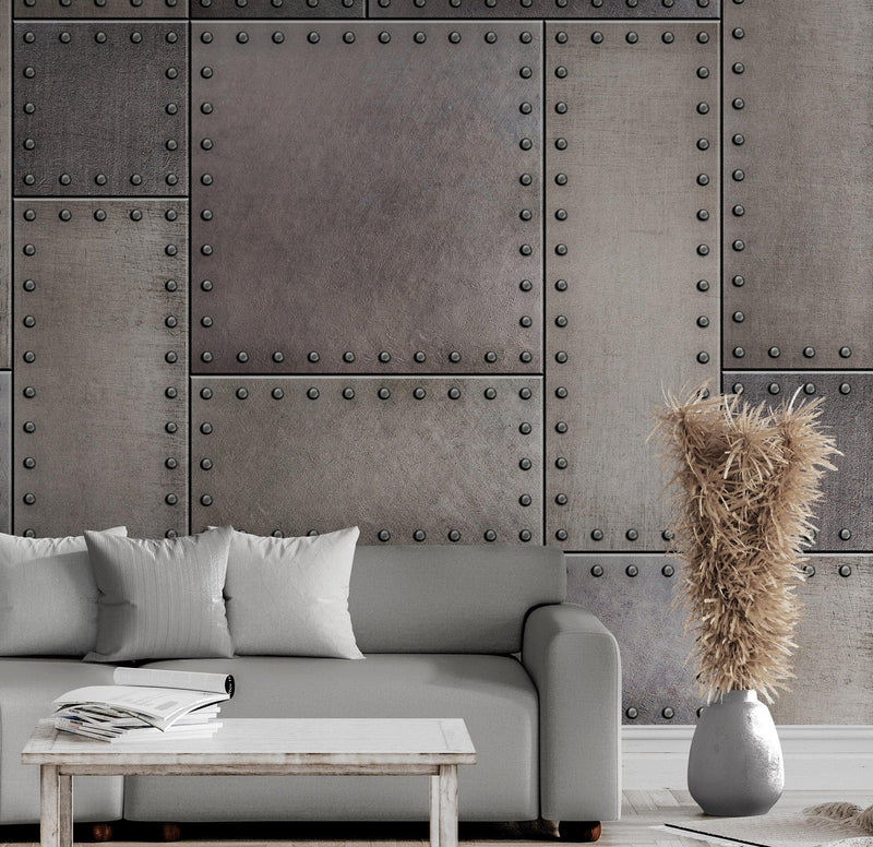 Rustic Metal Steel 3D Wallpaper Mural.