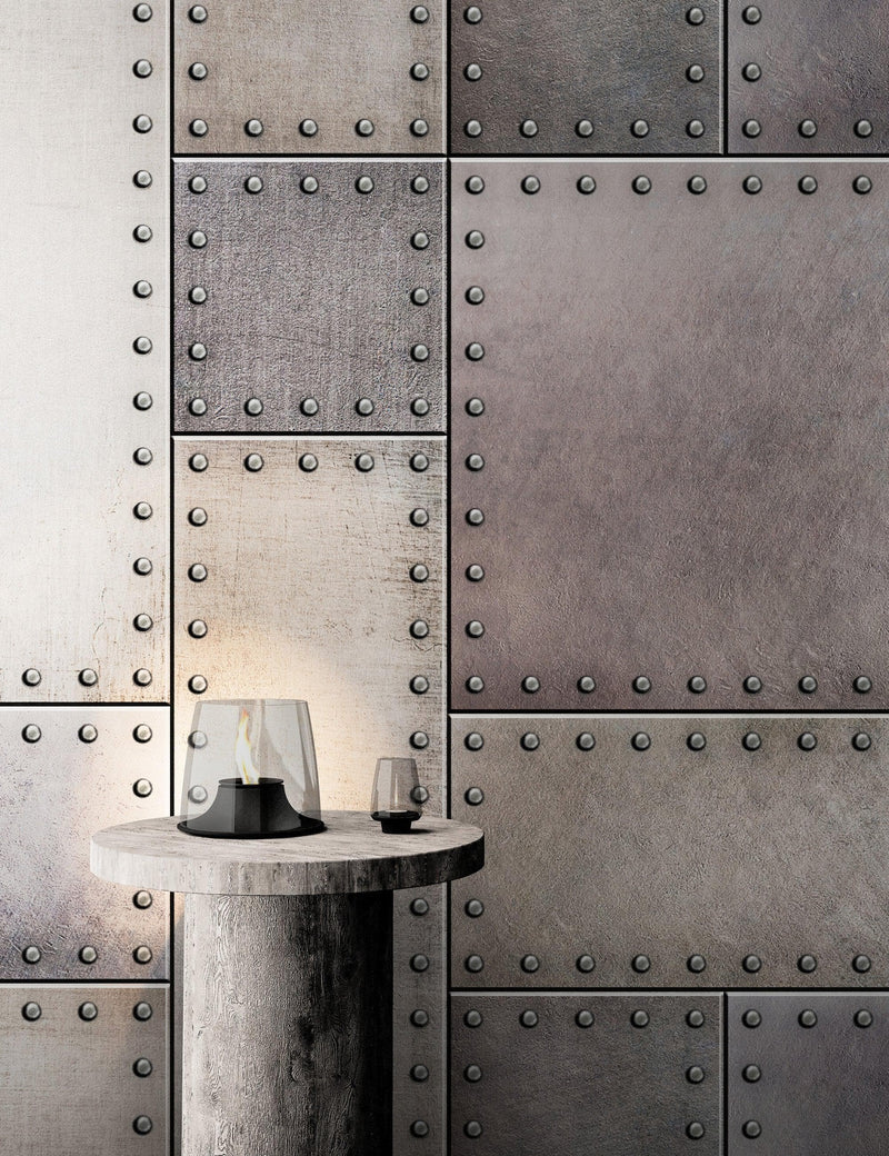 Rustic Metal Steel 3D Wallpaper Mural.