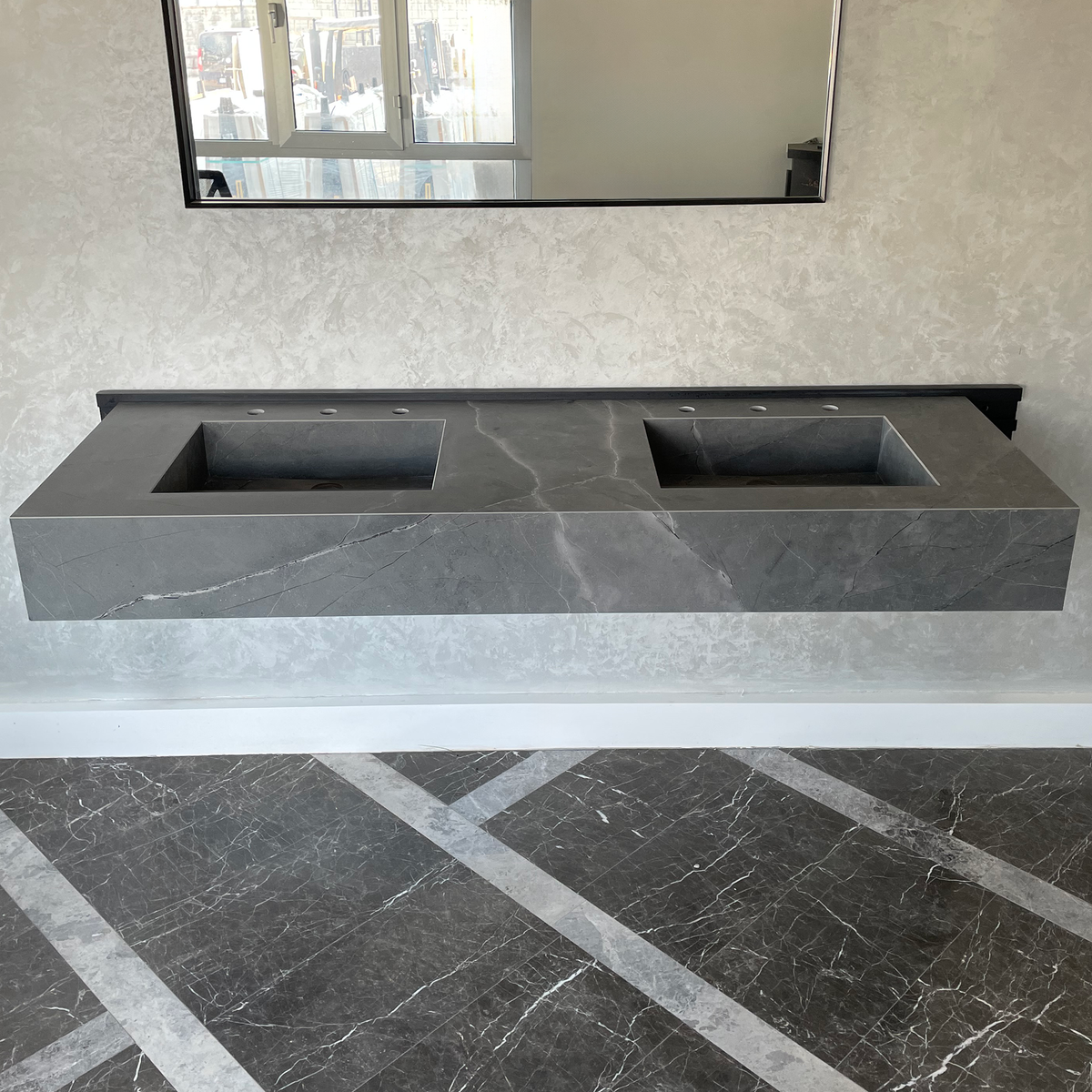 Armani Grey Engineered Porcelain Double Sink Handcrafted with Modern Marble Aesthetics, photo 6 of 11