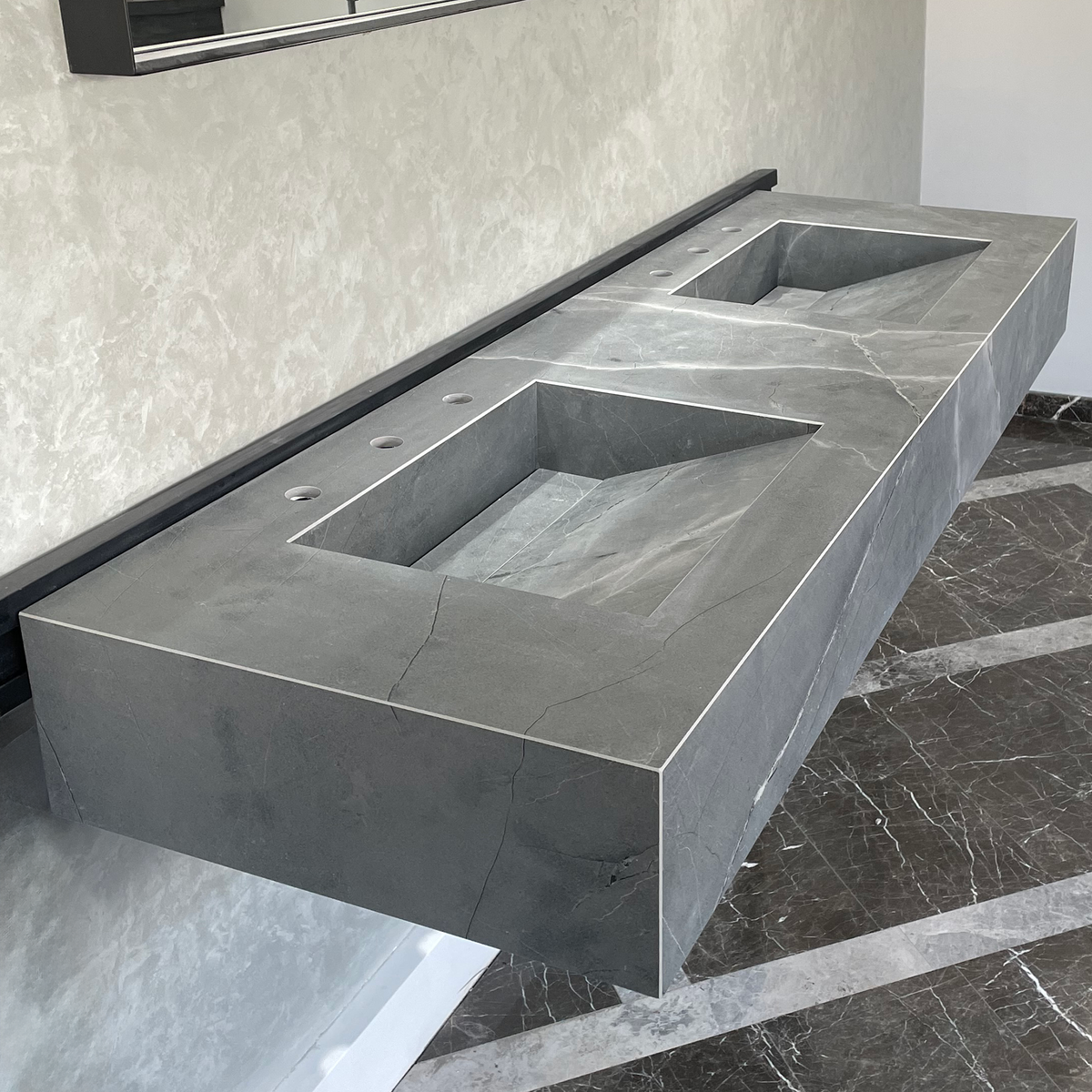 Armani Grey Engineered Porcelain Double Sink Handcrafted with Modern Marble Aesthetics, photo 4 of 11