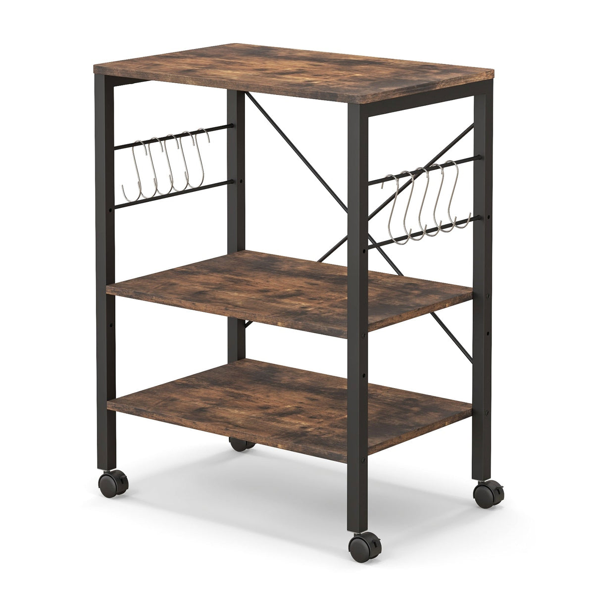 3-Tier Kitchen Baker's Rack Microwave Oven Storage Cart with Hooks, photo 3 of 11