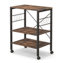 3-Tier Kitchen Baker's Rack Microwave Oven Storage Cart with Hooks-Rustic Brown
