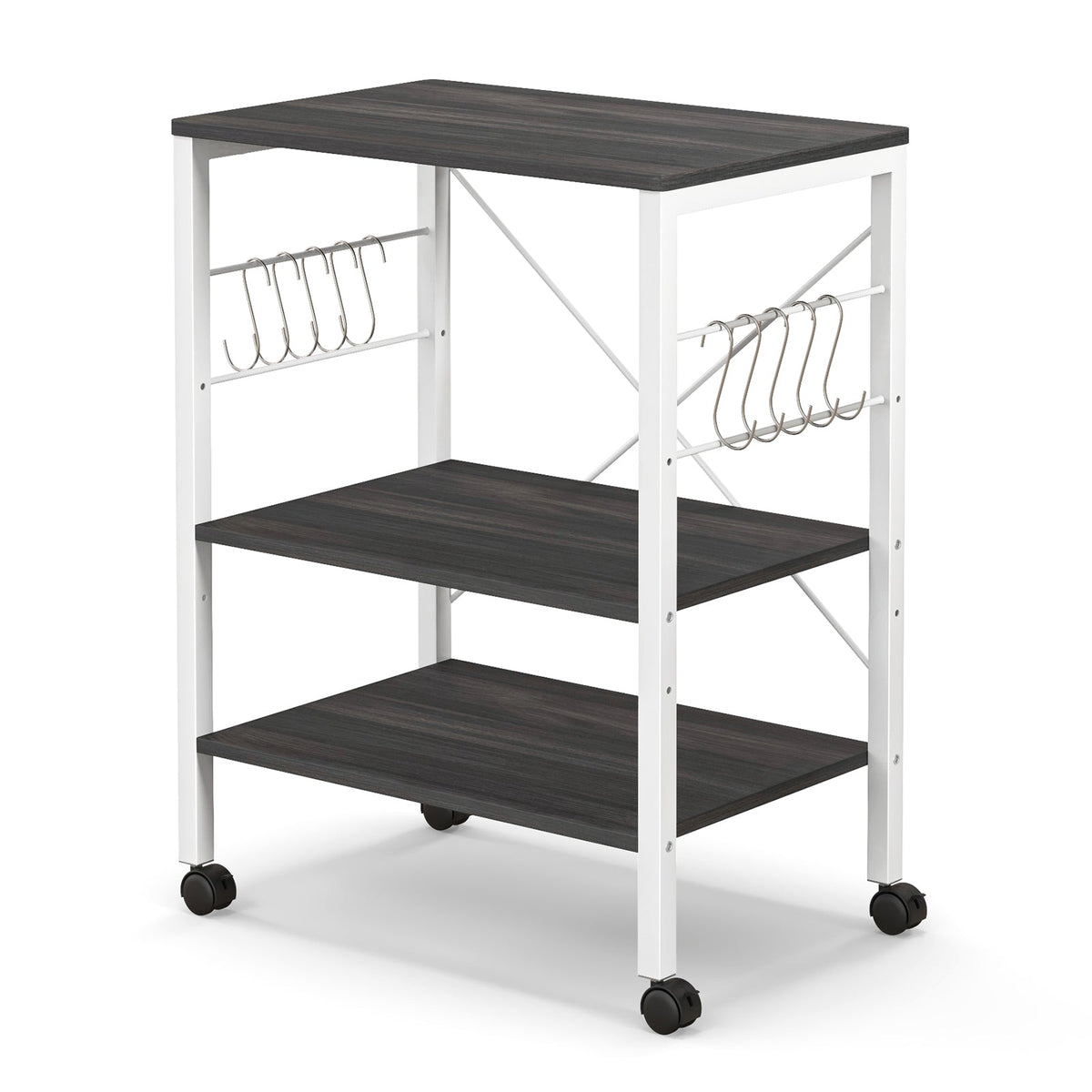 3-Tier Kitchen Baker's Rack Microwave Oven Storage Cart with Hooks, photo 9 of 11
