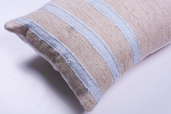 Pale Blue Striped Raw Linen Pillow, photo 3 of 4