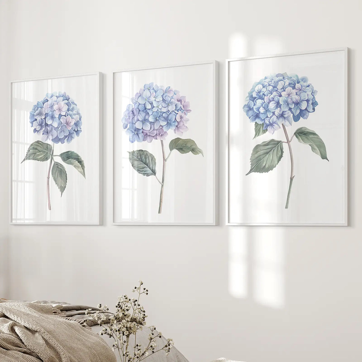 Light Blue Hydrangea Flower Wall Art Poster Set, photo 5 of 10