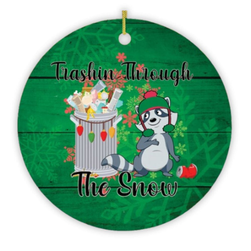 Trashin Through the Snow Raccoon Christmas Ornament