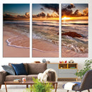 Sunset Beach Canvas Wall Art – Serene Ocean Waves Triptych –