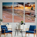 Sunset Beach Canvas Wall Art – Serene Ocean Waves Triptych –