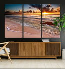 Sunset Beach Canvas Wall Art – Serene Ocean Waves Triptych –
