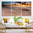 Sunset Beach Canvas Wall Art – Serene Ocean Waves Triptych –