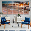 Sunset Beach Canvas Wall Art – Serene Ocean Waves Triptych –