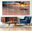 Sunset Beach Canvas Wall Art – Serene Ocean Waves Triptych –