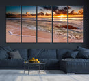 Sunset Beach Canvas Wall Art – Serene Ocean Waves Triptych –