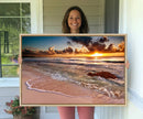 Sunset Beach Canvas Wall Art – Serene Ocean Waves Triptych –