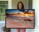 Sunset Beach Canvas Wall Art – Serene Ocean Waves Triptych –