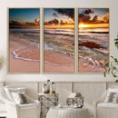 Sunset Beach Canvas Wall Art – Serene Ocean Waves Triptych –