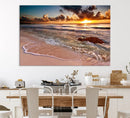 Sunset Beach Canvas Wall Art – Serene Ocean Waves Triptych –