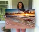 Sunset Beach Canvas Wall Art – Serene Ocean Waves Triptych –