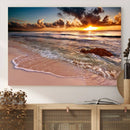 Sunset Beach Canvas Wall Art – Serene Ocean Waves Triptych –