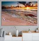 Sunset Beach Canvas Wall Art – Serene Ocean Waves Triptych –