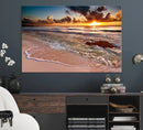 Sunset Beach Canvas Wall Art – Serene Ocean Waves Triptych –