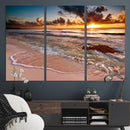 Sunset Beach Canvas Wall Art – Serene Ocean Waves Triptych –