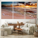 Sunset Beach Canvas Wall Art – Serene Ocean Waves Triptych –