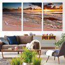 Sunset Beach Canvas Wall Art – Serene Ocean Waves Triptych –