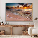 Sunset Beach Canvas Wall Art – Serene Ocean Waves Triptych –
