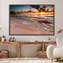 Sunset Beach Canvas Wall Art – Serene Ocean Waves Triptych –