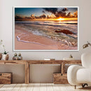 Sunset Beach Canvas Wall Art – Serene Ocean Waves Triptych –