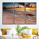 Sunset Beach Canvas Wall Art – Serene Ocean Waves Triptych –