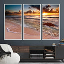 Sunset Beach Canvas Wall Art – Serene Ocean Waves Triptych –