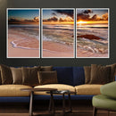 Sunset Beach Canvas Wall Art – Serene Ocean Waves Triptych –