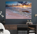 Sunset Beach Waves Canvas Wall Art – Triptych Ocean Print –
