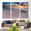 Sunset Beach Waves Canvas Wall Art – Triptych Ocean Print –