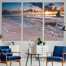Sunset Beach Waves Canvas Wall Art – Triptych Ocean Print –