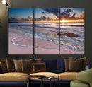 Sunset Beach Waves Canvas Wall Art – Triptych Ocean Print –