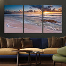 Sunset Beach Waves Canvas Wall Art – Triptych Ocean Print –