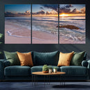 Sunset Beach Waves Canvas Wall Art – Triptych Ocean Print –